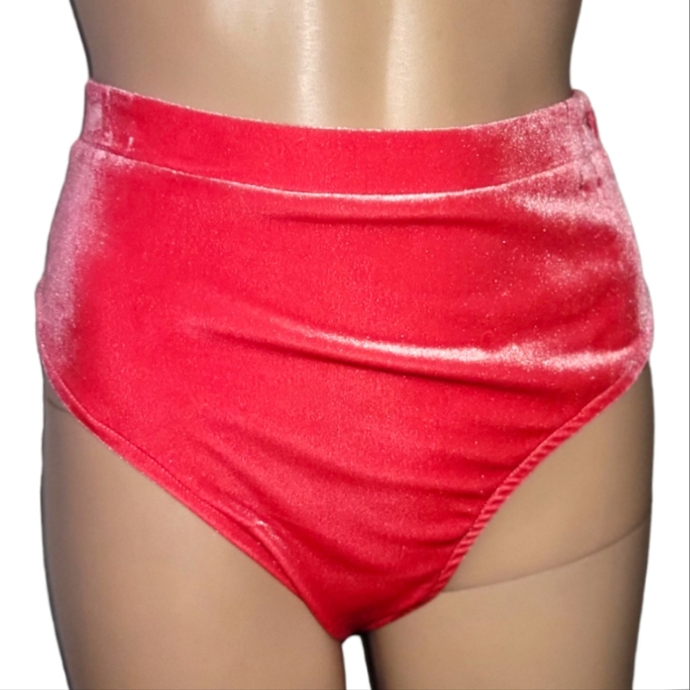 Red velvet high waisted hot pants.